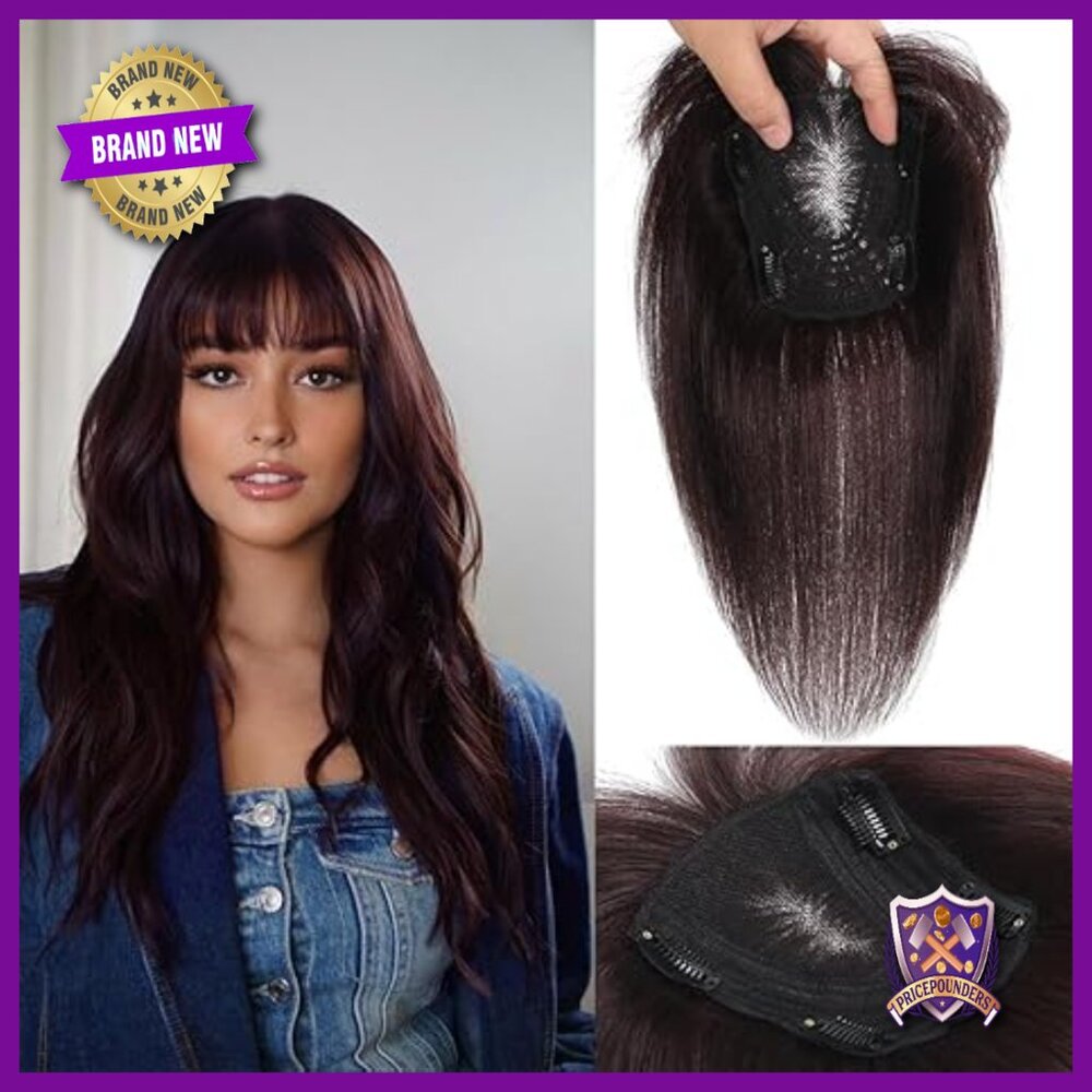12 Inch Human Hair Topper with Clip-In Bangs for Thinning Hair
